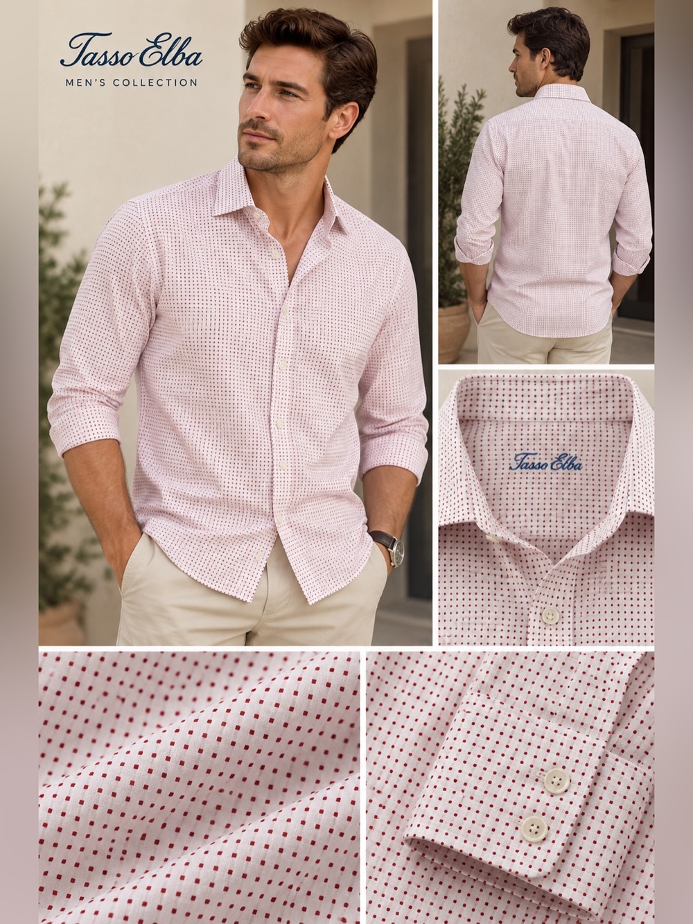 Tasso Elba Men's Pink Micro-Check Long-Sleeve Button-Down Shirt XL